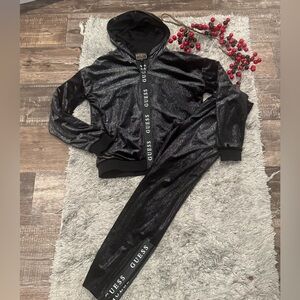 Guess Velvet Tracksuit Set, Jacket, Sweatshirt, and Pants for Girls, Size 16